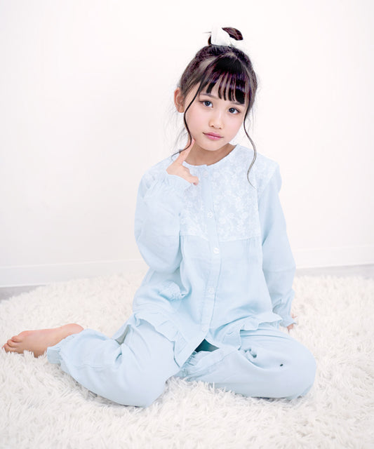 女の子 パジャマ レース 長袖 綿100% ダブルガーゼ 110cm 120cm 130cm 140cm 150cm b00437