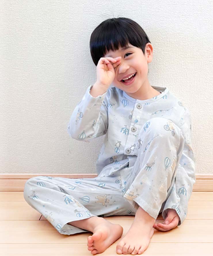 春 パジャマ 男の子 長袖 綿100% キッズダブルガーゼ 2重ガーゼ 前開き