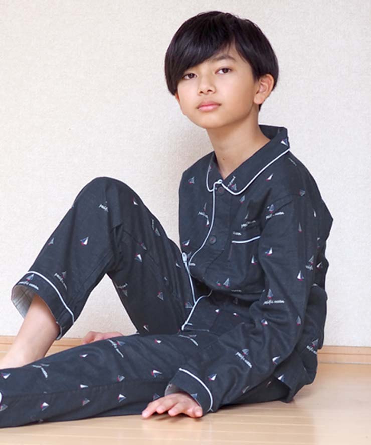春 パジャマ 男の子 長袖 綿100% キッズダブルガーゼ 2重ガーゼ 前開き