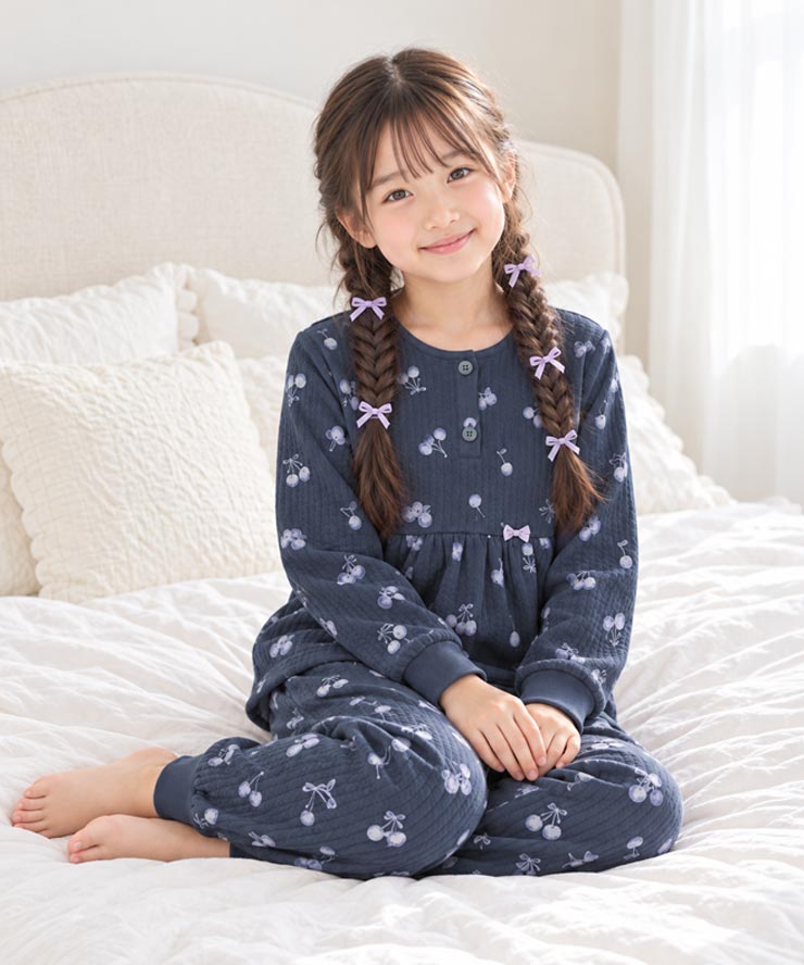 女の子 パジャマ 冬 綿 長袖 綿100% キルトニット キッズ 100cm 110cm 120cm 130cm 140cm 150cm b00351