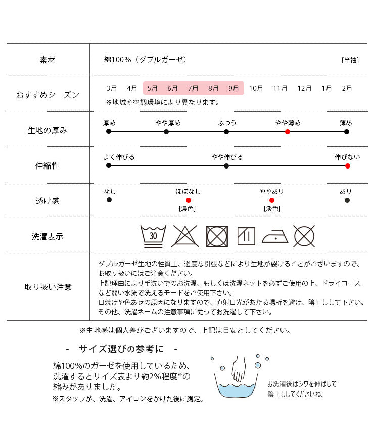 おすすめシーズン／生地の厚み／伸縮性など
