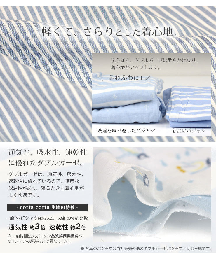 通気性、吸水性、速乾性に優れたダブルガーゼ。