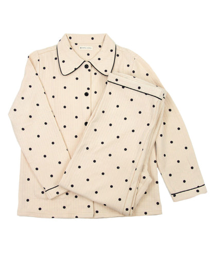 パジャマ レディース 冬 綿100% キルトニット 長袖 前開き 冬用 あったか 上下セット f00301