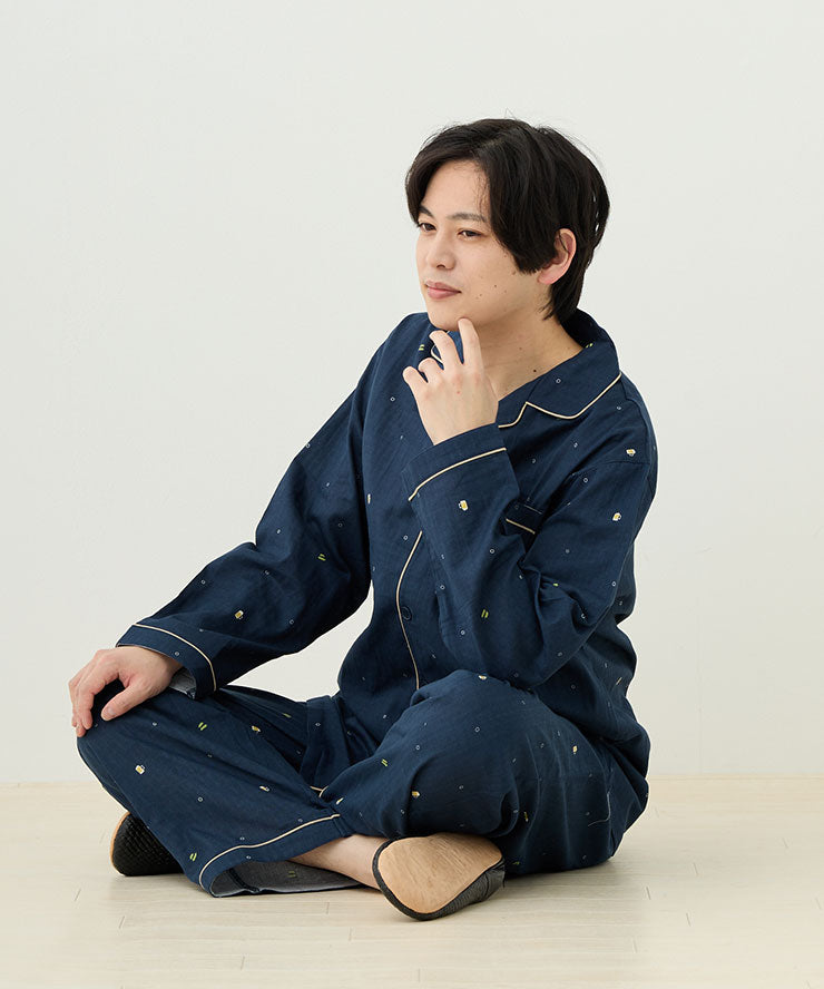 春 パジャマ メンズ｜綿100％ダブルガーゼ（2重ガーゼ） 長袖 前開き