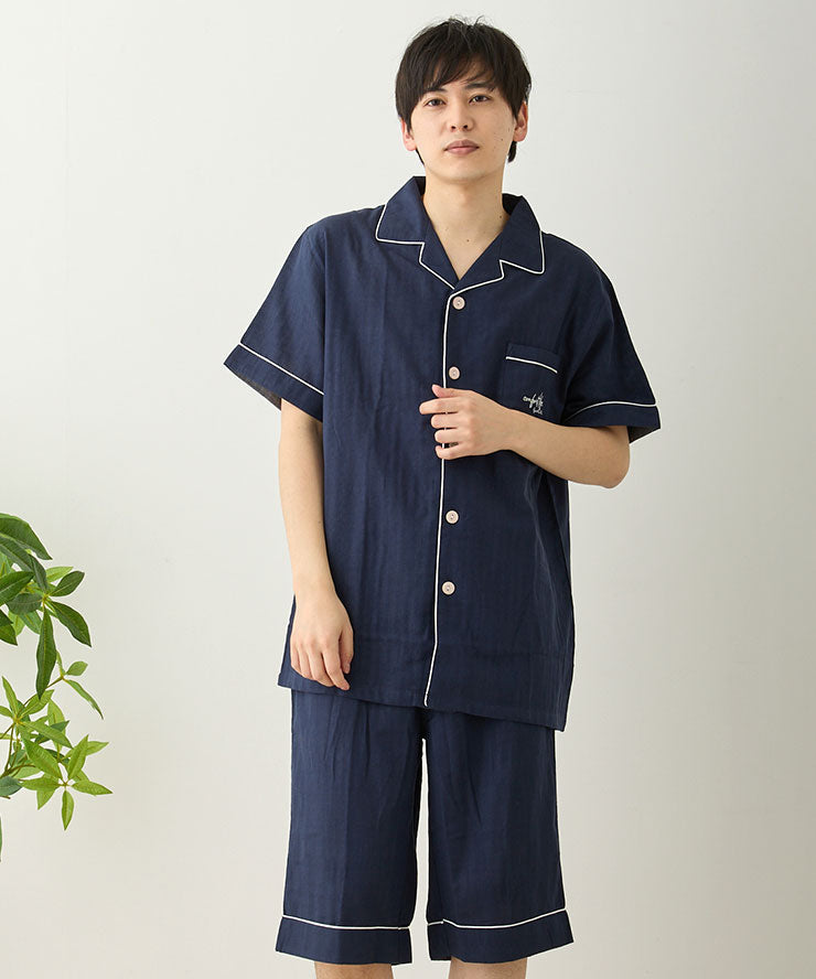 パジャマ メンズ 綿 半袖 男性 夏 父の日 綿100% ダブルガーゼ
