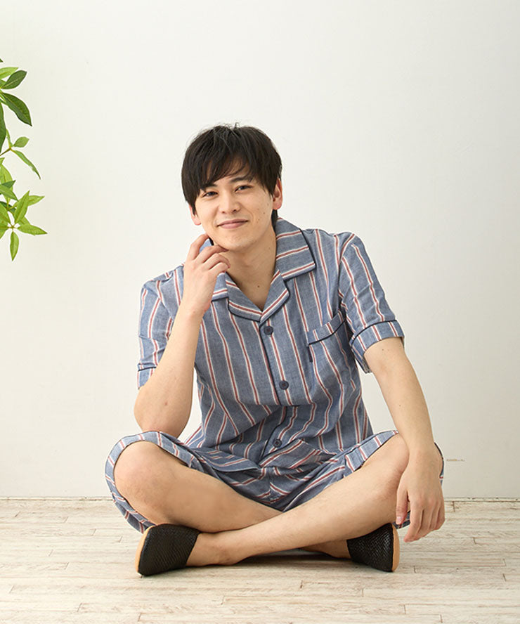 パジャマ メンズ 綿 半袖 男性 夏 父の日 綿100% ダブルガーゼ