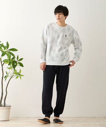 パジャマ メンズ 綿 長袖 クルーネック 綿100% キルトニット 男性 冬 f00402｜cotta cotta公式 [cotta cotta] パジャマ メンズ 綿100% 長袖 キルトニット 肌に優しい ルームウェア 秋冬 冬用 スウェット 寝巻