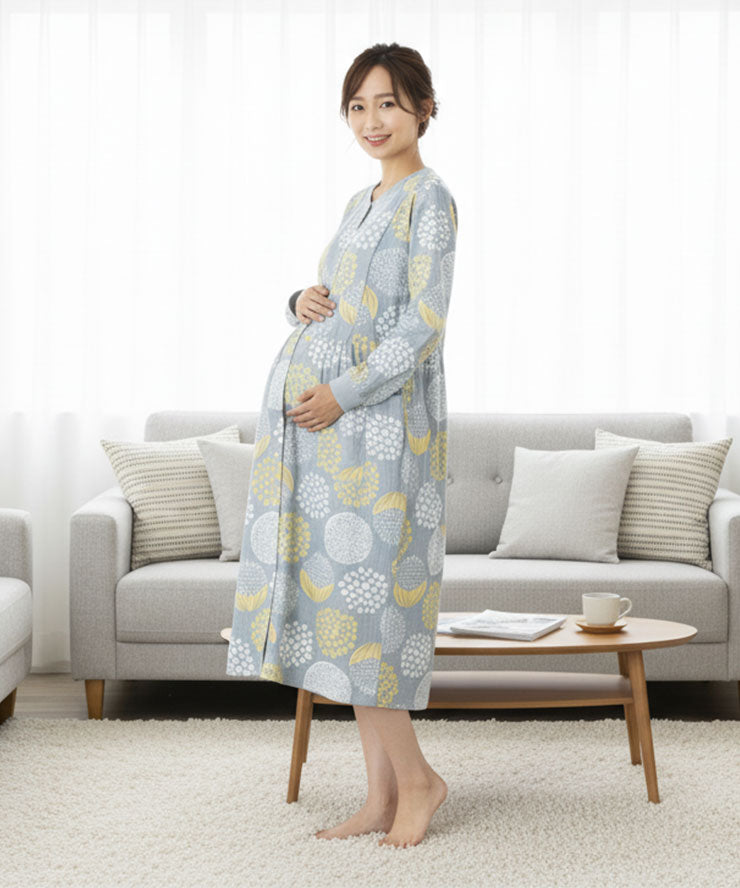 パジャマ マタニティ 綿 ワンピース 長袖 妊婦 前開き レディース 綿