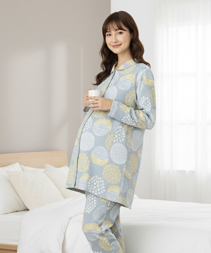 パジャマ マタニティ 綿 長袖 M L 妊婦 前開き 綿100% キルト