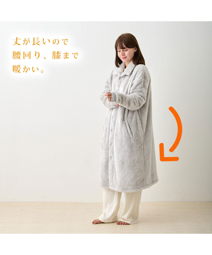 冬 部屋着 もこもこ ガウン メンズ ロング 上着 ボア 長袖 レディース