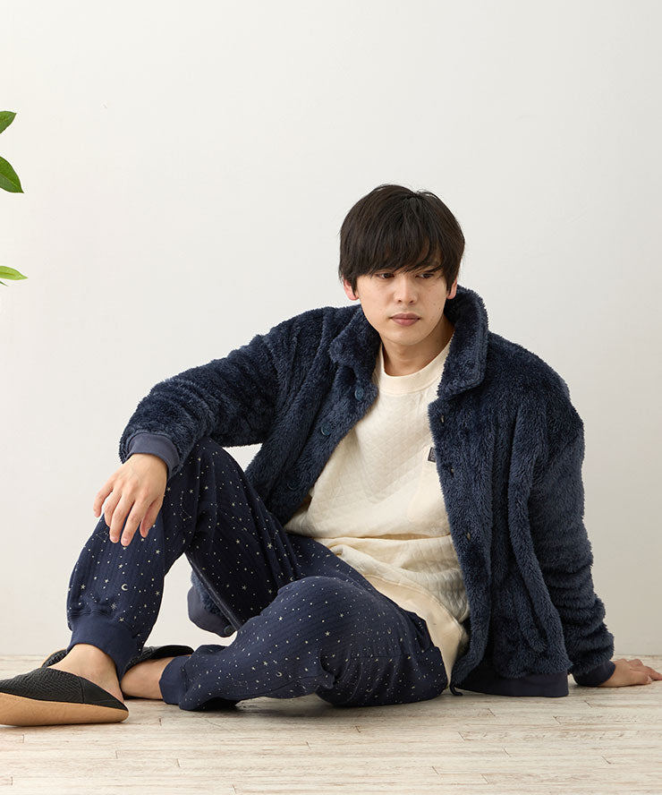 ガウン メンズ もこもこ 冬 着る毛布 ショート 上着 ボア 長袖