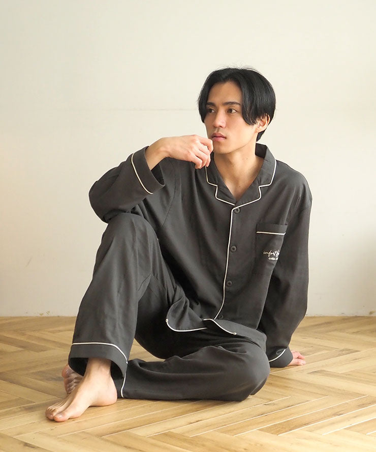 【Kaimin Labo】メンズガーゼパジャマ メンズ 綿100％ ダブルガーゼ パジャマ ルームウェア 綿100 コットン